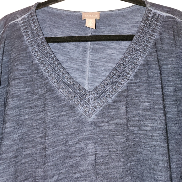 Chico's Navy Blue V-Neck Short Sleeve Dress Size 3 (16) Embroidery Washed Style - Picture 3 of 13